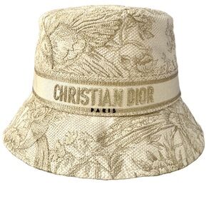 NEW DIOR Small Brim Bucket Hat. White + Gold D-Bobby Cotton blend SZ MED 💰FIRM